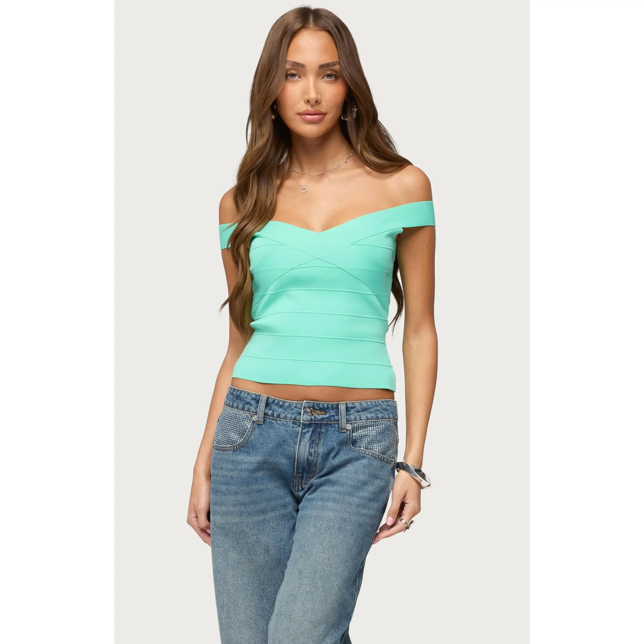 Edikted Women's Niva Off Shoulder Bandage Knit Top