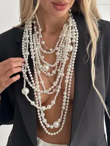 Boho Multi-Layer Pearl Bead Necklace for Women, Elegant Retro Design, Perfect for Weddings, Parties, Daily Wear, Fashion Gift, Boho Style Jewelry, Layered Necklace