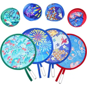 4 Pcs Round Foldable Fans, Handheld Fan Foldable Portable Collapsible Fans Colorful Floral Cooling Fan Japanese Folding Fan Handheld for Travel, Events, Festival, Indoor & Outdoor