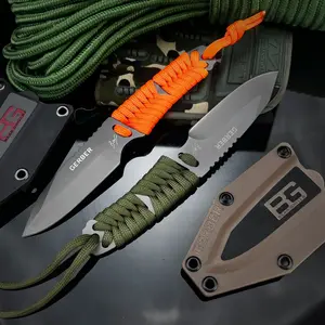 BG Survival Fixed Blade Knife with Sheath 8Cr13Mov Blade Nylon Cord Handle EDC Rescue Tool Carry Hunting Outdoor Knife