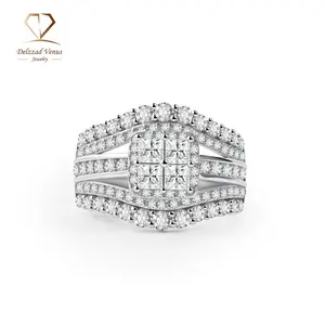 Delzzad 3.2ct Quad Princess Halo Ring Grand Symphony Bridal Wedding Engagement Ring Band Princess Cut VVS Synthetic Moissanite Ring Jewelry Copper Band Perfect Birthday Engagement Wedding Anniversary Christmas Valentine's Day Gift