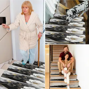 1pc/10pcs elegant black and gold floral design indoor safety stair non-slip mats, reusable, rubber backing, low stair treads, self-adhesive without glue, can be cut to size, suitable for various surfaces such as wood or hard surfaces.