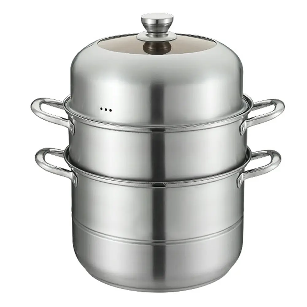 Stainless Steel Steamer Cooker with Steamer Basket Soup Steam Pot with Handle Stockpot Cookware for Kitchen Supplies