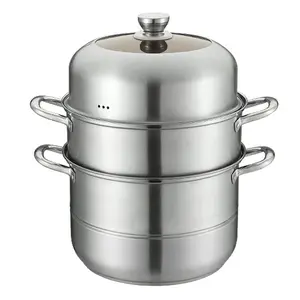 Stainless Steel Steamer Cooker with Steamer Basket Soup Steam Pot with Handle Stockpot Cookware for Kitchen Supplies