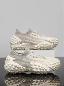 Men's Breathable Knit Tire Sole Sneakers, Chunky Height Boost Casual Shoes, Slip-On Outdoor Dad Shoes