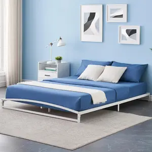 6-Inch White Metal Queen Low-Profile Modern Bed Frame, Sturdy Platform Bed Foundation, No Box Spring Required