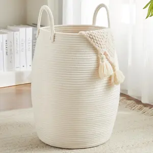 Large Woven Rope Storage Basket - Durable Linen Multi-Scene Storage Box with Sturdy Handles, Classic Style, Suitable for Laundry Room, Living Room, Yoga Mat and Clothing Storage, Bohemian Style, Rustic Decoration