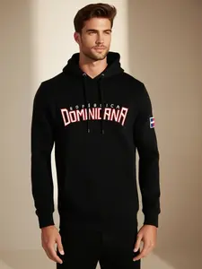 Men's Dominica Embroidered Knit Fleece-Lined Black Hoodie Thick Warm Retro Sporty Pullover for Men & Women, Loose Fit Unisex Couples Christmas Valentine's Gift, Machine Washable, Custom Hoodie, Autumn Winter Wear, Durable Casual Wear