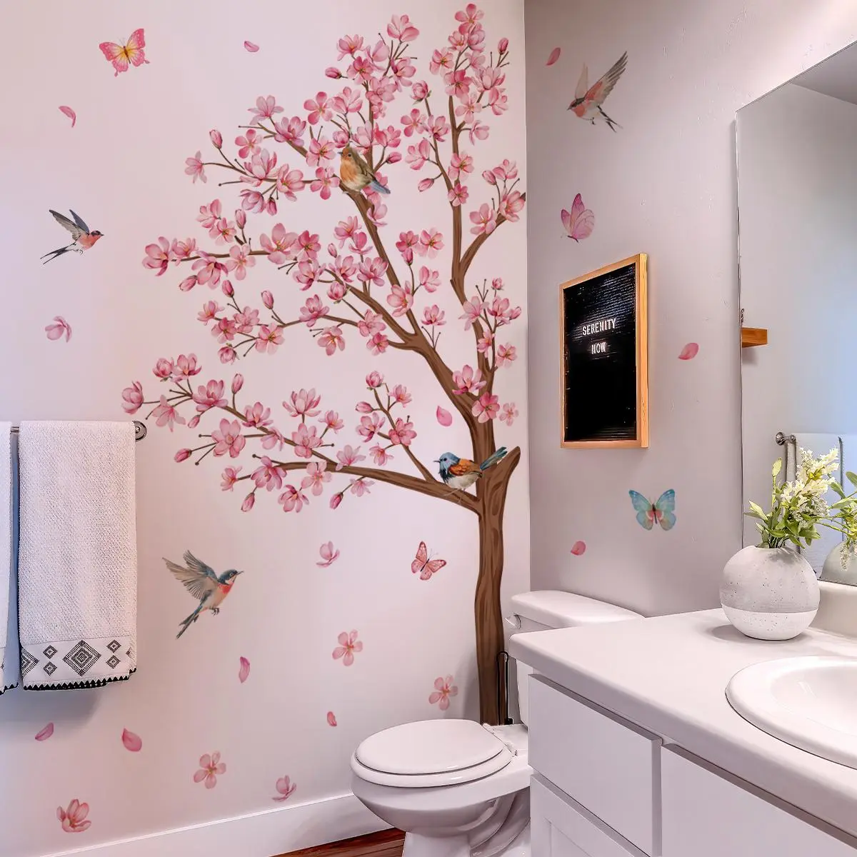 Flower & Bird Pattern Wall Sticker, 6 Counts/set Self Adhesive Wall Decal, Decorative Sticker for Home Bathroom Living Room Bedroom, Ornaments, Floral Pattern Sticker, Wall Stickers Decor