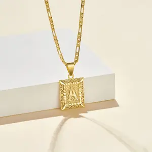 IRADA Initial Letter Pendant Necklace for Men Women, wealthy 14K Gold Plated Square Capital Monogram Necklace Everyday versatile necklace,Labor Day Gifts