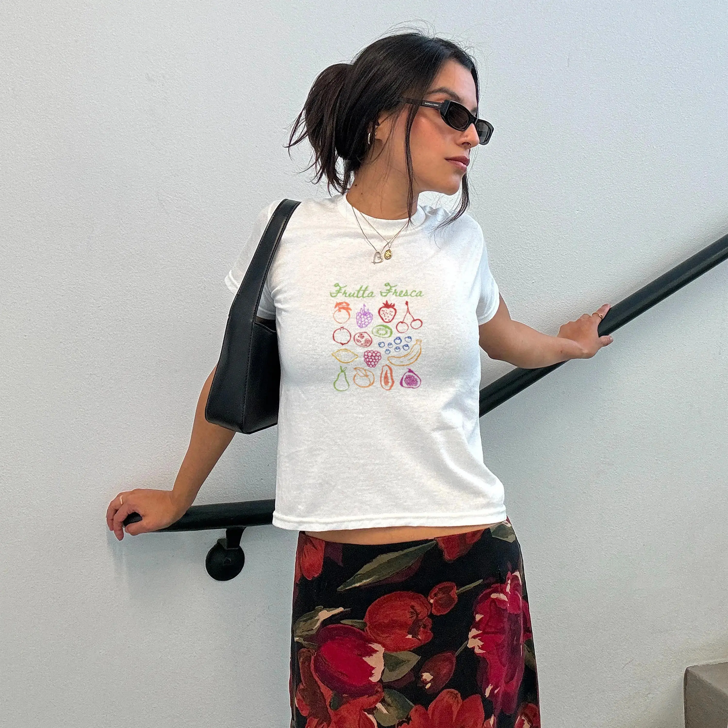 Fruit Vegan Baby Tee, Strawberry Cherry Pomegranate Graphic Shirt, Cute Retro Y2K Aesthetic Top, Women's Summer Tee