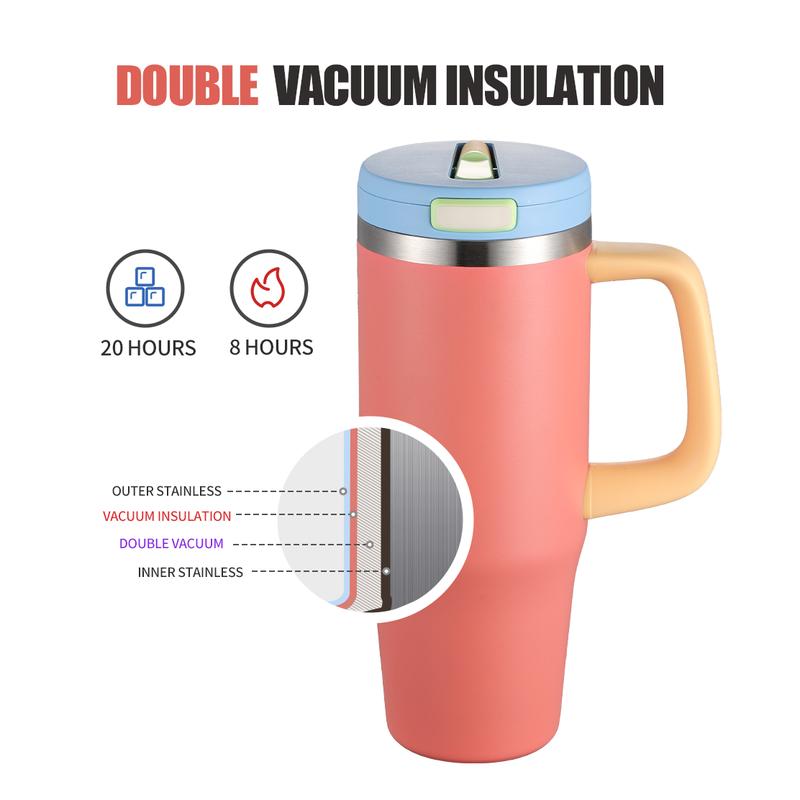 40 oz Stainless Steel Tumbler with Insulated Vacuum Cup - Flip Straw Mug with Leak-Proof Lid, Handle. One-Click Drinking Water Bottle, Car-Friendly for All Day Hot & Cold, 2026 NewYear Gifts
