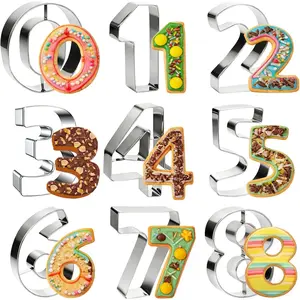 9pcs Number Cookie Cutters Set Stainless Steel 0-8(6 Reverses to 9) for Cookie Fondant Dough Baking, Birthday Wedding Family Gathering Christmas Party