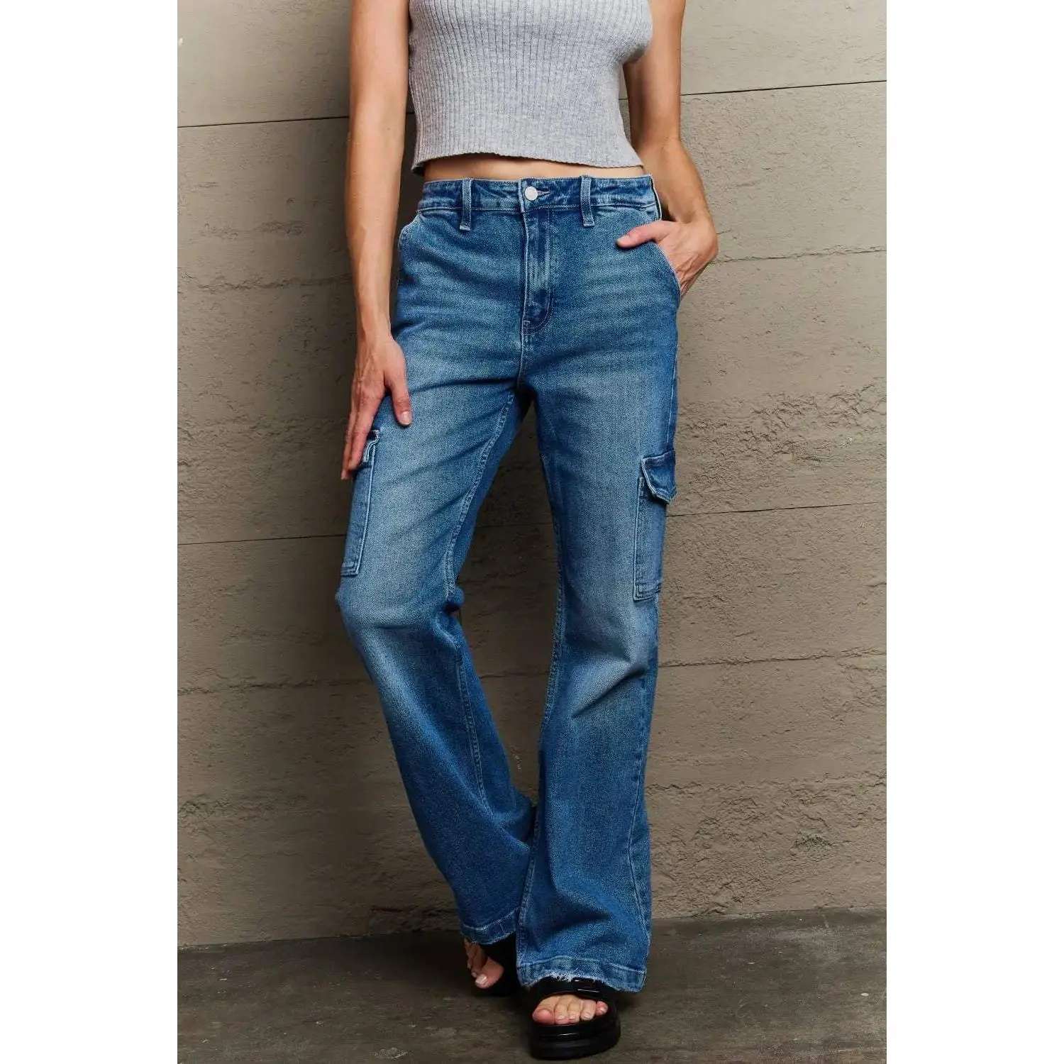 Kancan Holly High Waisted Cargo Flare Jeans