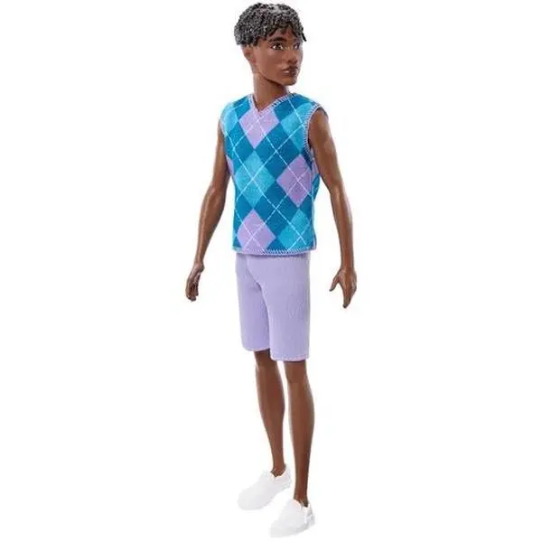 Barbie Fashionistas Ken Doll #253 in Lavender Shorts, Argyle Top, Brown Hair  [COLLECTIBLES]