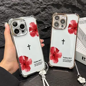 Bibical Cross Four Corner Anti-Fall Phone case for iPhone Samsung Galaxy 17Pro Max Air 16Plus 15 14 13 12 11 XR XS S25 S24 S23 S22 cases, Transparent cover, Non-Yellowing, Shockproof Soft silicone,The Best Gift Of Faith for girls.JL53