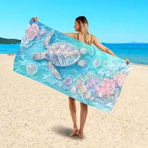1pc Fashion Cool Big Sea Turtle Pattern Extra Large Design Beach Towel for Women, Lightweight Quick Dry Super Water Absorbent Quick Drying Towels