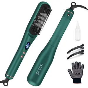 Prizm Pro Steam Hair Straightener Brush - Ionic Steam Straightening Brush, Anti-Scald Ceramic Straightener Comb with LED Display for Super Smooth, Frizz Free Hair, 4 Heat Settings