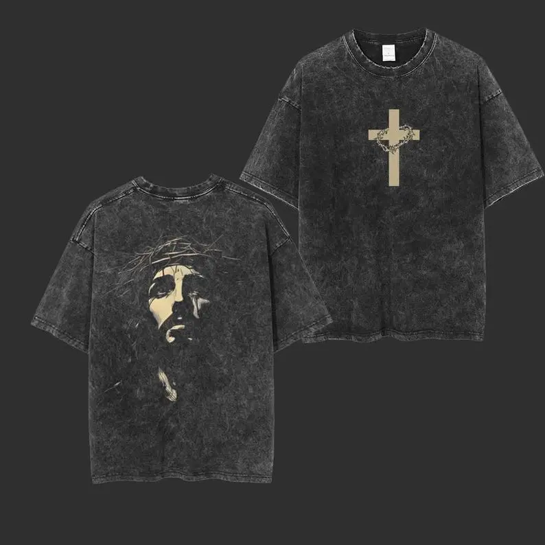 Vintage Christian Cross Mineral Wash Graphic Tee, Unisex Jesus Shirt, Christian Shirt, Jesus Tee, Streetwear Style, Gift for Him