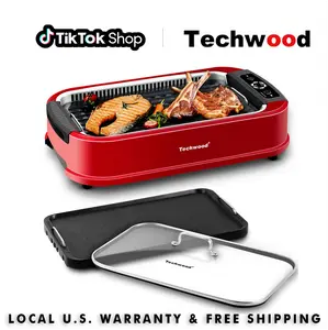 Techwood 1500W Indoor Smokeless Electric Grill & Griddle - Portable Barbecue Grill with Tempered Glass Lid, Korean Turbo Smoke Extractor, Drip Tray, Double Removable Cooking Plates, Compact Black Mini Rack, Grill And Griddle summervibes