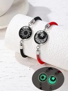 Luminous Sun, Moon and Star Couple Bracelet, Handmade Black/Red Braided Rope Luminous Bracelet for Unisex, Tai Chi Promise Friendship Bracelet, Bracelet for Boyfriend or Girlfriend