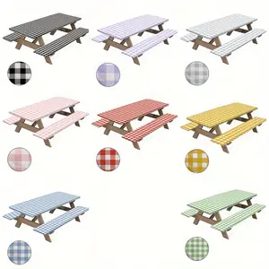 3pcs Set Red and White Checkered Pattern Tablecloth and Bench Cover Suitable for Outdoor Patio Picnics Holiday Parties Black Checkered Outdoor Camping Elastic Edge Tablecloth Set