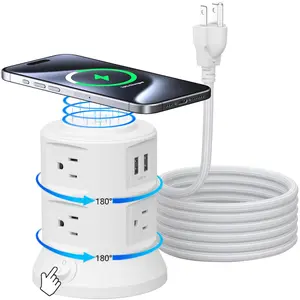 Power Strip Surge Protector Outlets Extender with Wireless Charger 6 Outlets 4 USB Tower Power Strip Flat Plug for Home/Office