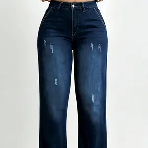 Women's Straight Leg Jeans - Basic Washed Trouser, Fitted Sculpted Design, Minimalist Pockets, Lightweight Cold-Wash Fabric, All-Seasons Wear, Instant Leg-Lengthening, Non-Deforming Flattering Fit