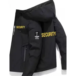 Men's Trendy Security Print Hooded Jacket, High-End Casual Youth Outerwear, Spring & Fall Fashion, Versatile Outdoor Clothing