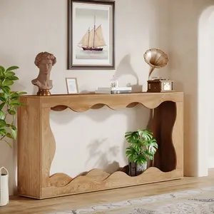 Tribesigns Farmhouse Console Table 63-Inch Scalloped Design with Storage for Entrance, Behind Couch, Narrow & Long Hallway Use, Wood Grain Finish