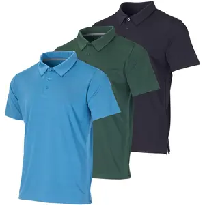 Real Essentials 3 Pack: Men's Dry-Fit Short Sleeve Polo Shirt - Performance Golf Moisture Wicking (Available in Big & Tall)