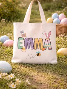 Custom Easter Egg Tote Bag | Personalized Easter Egg Hunt Candy Treat Bucket | Bunny Bag Gift