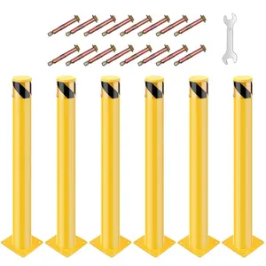 GARVEE Safety Bollard Posts, 6-Pack 36" Tall x 4.5" Diameter Yellow Steel Traffic Barriers for Parking Lots & Driveway Protection