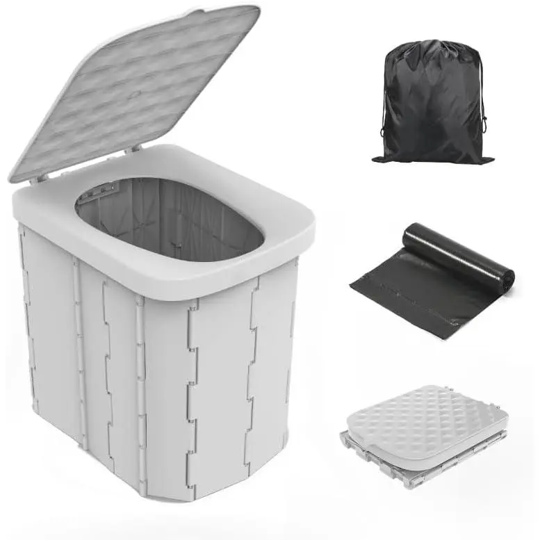 Portable Camping Toilet for Adults XL Portable Folding Toilet with Lid,Travel Portable Potty for Adults,Porta Potty Car Toilet, Grey