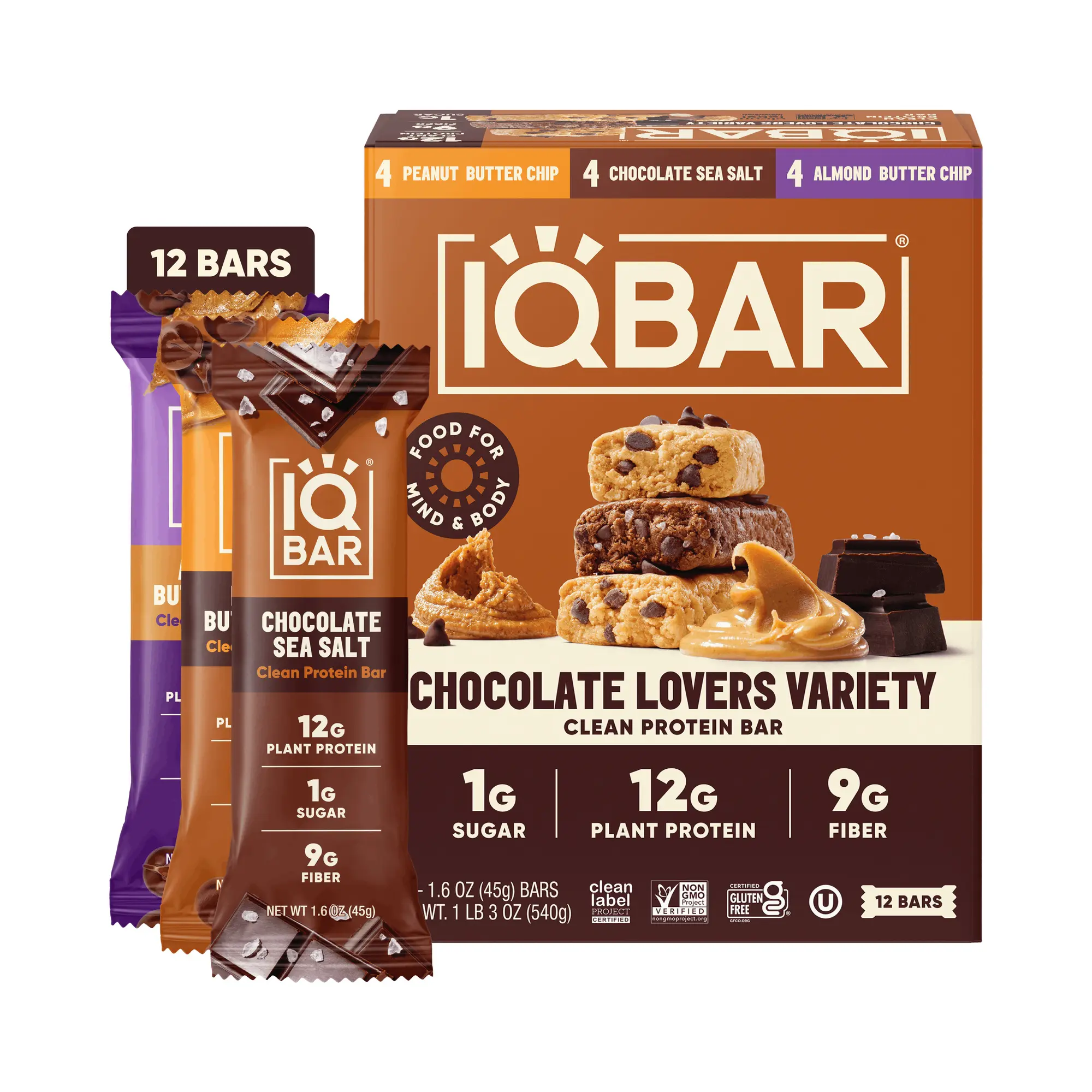 IQBAR Clean Plant Protein Bars, Chocolate Lovers 12-Count | High Protein Snack