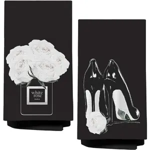 Black and White Hand Towels for Bathroom, Preppy Girly Bathroom Decor, Trendy Perfume High Heel Shoes Decorative Hand Towels for  Power Room Washroom Restroom, 16x24 Inch Set of 2