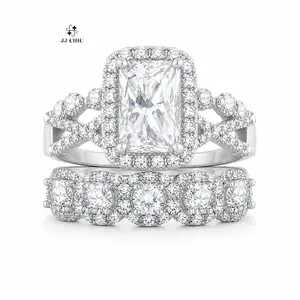 JJ CHIC 5CT Radiant Cut Halo Bridal Ring Set for Women,  Engagement Ring with Matching Wedding Band Band Rings