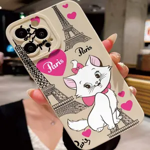 Mary Cat Eiffel Tower Pattern Phone Case, made of thickened TPU material, shockproof, an ideal choice for fashion enthusiasts, suitable for iPhone 11, 12, 13, 14, 15, 16, 17, iPhone 17 Plus, iPhone 17 Pro Max, and iPhone 17 Pro.