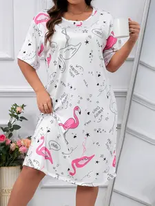 Customized Nightdress for Plus-Size Girls, Summer Cartoon Print Pajamas, Short Sleeve Soft Stretch Sleepwear, All-Night Comfort