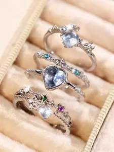 3-piece set of fashionable, refined, light luxury, high-end, versatile casual, elegant women’s jewelry featuring simulated blue diamond rings—ideal for gifting a girlfriend and suitable for wedding and engagement rings.