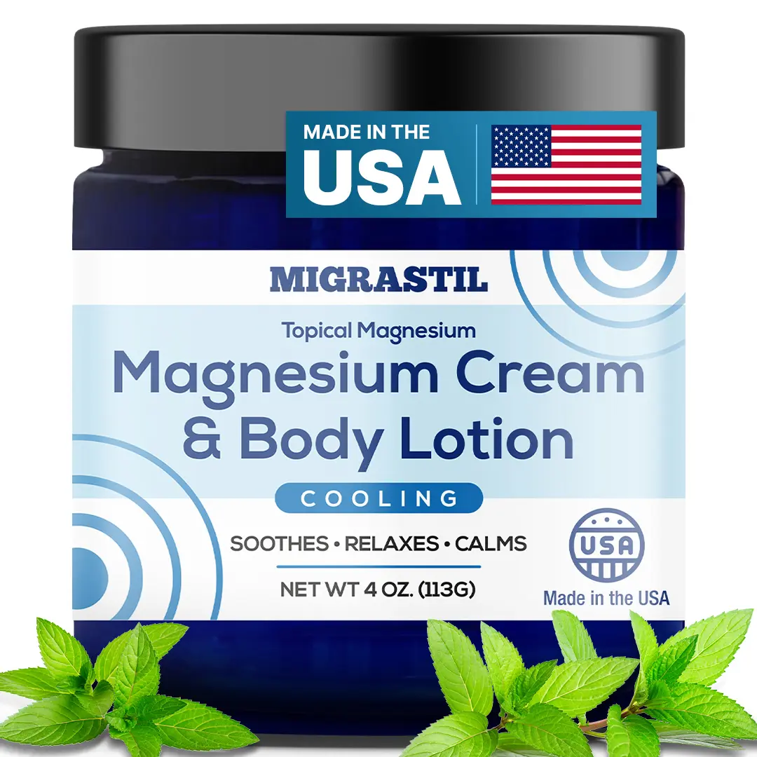Migrastil Cooling Magnesium Cream & Body Butter 4 oz Made in the USA for Sore Muscles