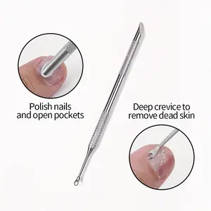 1/2pcs double - ended round steel manicure pushers with beveled edges, specifically designed for nail care, capable of removing dead skin and preparing nails. Made of stainless steel, suitable for nail grooming.