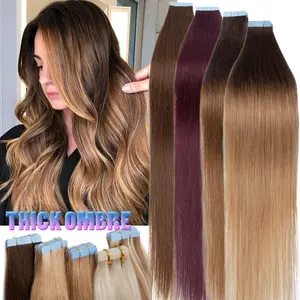 Tape In Hair Extensions 100% Remy Real Human Hair Invisible Skin Weft 10 Pieces 12"-24" Blonde Highlight Balayage Soft