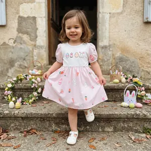 Toddler Girl Spring Easter Dress Bunny Stripe Print Round Neck Short Sleeves A Line Dress