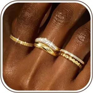 Stackable Rings for Women Non Tarnish 14K Gold Plated Chunky Rings Dainty Cubic Zirconia Thumb Ring Set Trendy Statement Dome Band Knuckle Promise Engagement Ring Size 6-10