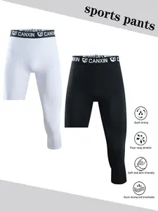 Men's Basketball Compression Pants, Left Long Right Short Leggings, Breathable Elastic Quick-Dry Gym Training Capri Shorts