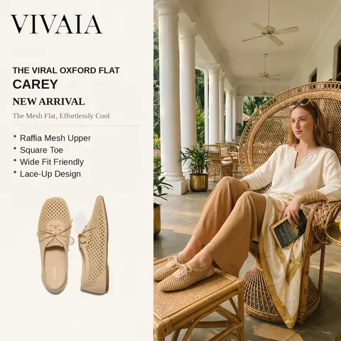 VIVAIA Women's Wide Fit Box Square Toe Mesh Ballet Flats (Carey, US 5.5) - Tan Netted Raffia, Breathable Mesh Upper, Collapsible Heel, Grippy Anti-Slip Sole, Lightweight, Travel-Ready Quick Packing, Summer Casual Footwear