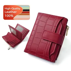 Women's bi-fold wallet, compact and minimalist design, RFID anti-theft card holder, 14 card slots, 4 ID window, 2 cash compartments and 1 zippered pocket.