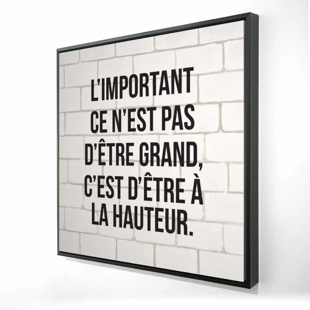 212 MAIN Framed Motivational Wall Art - 36x36in Black Text Quote Print "L'important Ce N'est Pas D'être Grand", Artistic Home Decor, Thoughtful Gift for Living Spaces