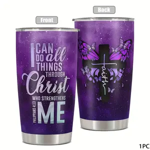 Christian Gifts for Women 20oz Stainless Steel Tumbler, Bible Verse Travel Mug with Butterfly Cross, I Can Do All Things Through Christ, Religious Inspirational Coffee Cup for Mom Her, Mother's Day gift for Mom